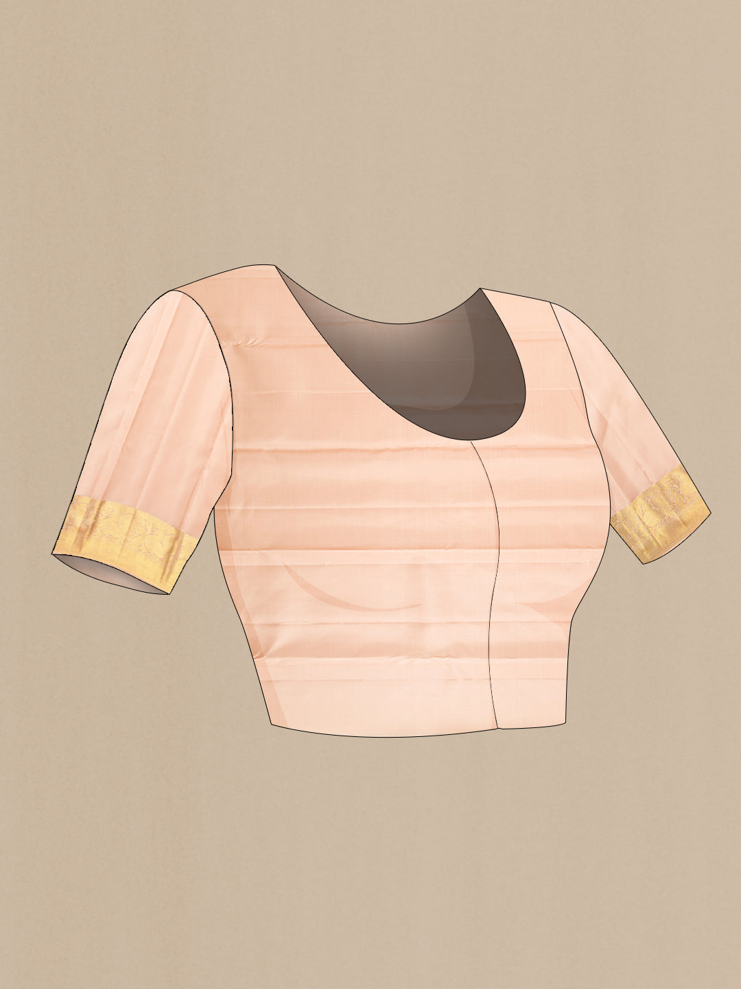 Close up image of the blouse of Beige Dual Tone Kanjivaram Silk Saree with Zari Butta on the body and Zari Border. 
