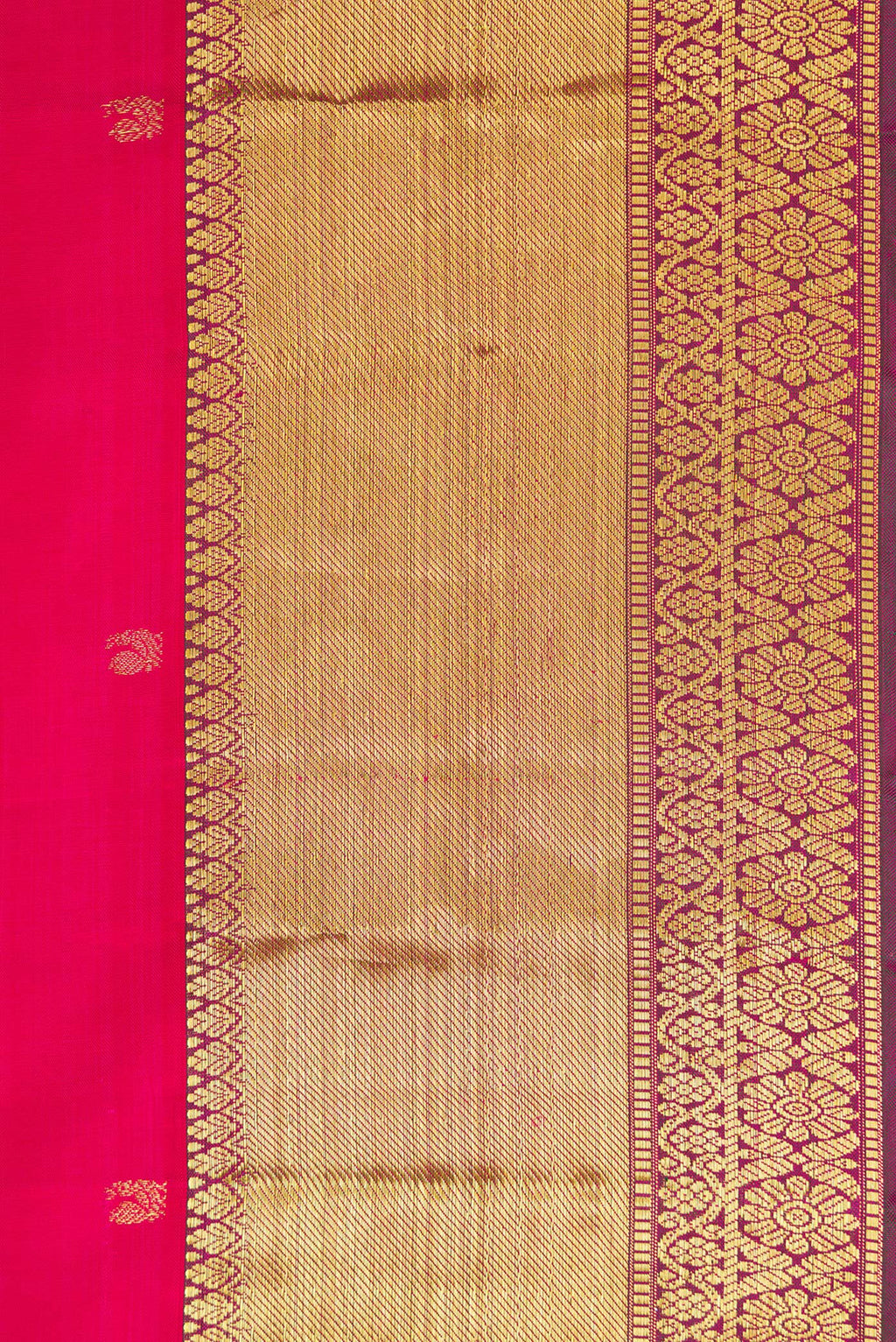 Border image of Dark Pink Dual Tone Kanjivaram Silk Saree with Zari Butta on the body and Zari Border. 