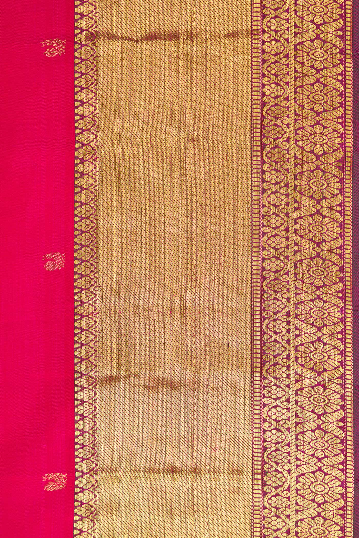Border image of Dark Pink Dual Tone Kanjivaram Silk Saree with Zari Butta on the body and Zari Border. 