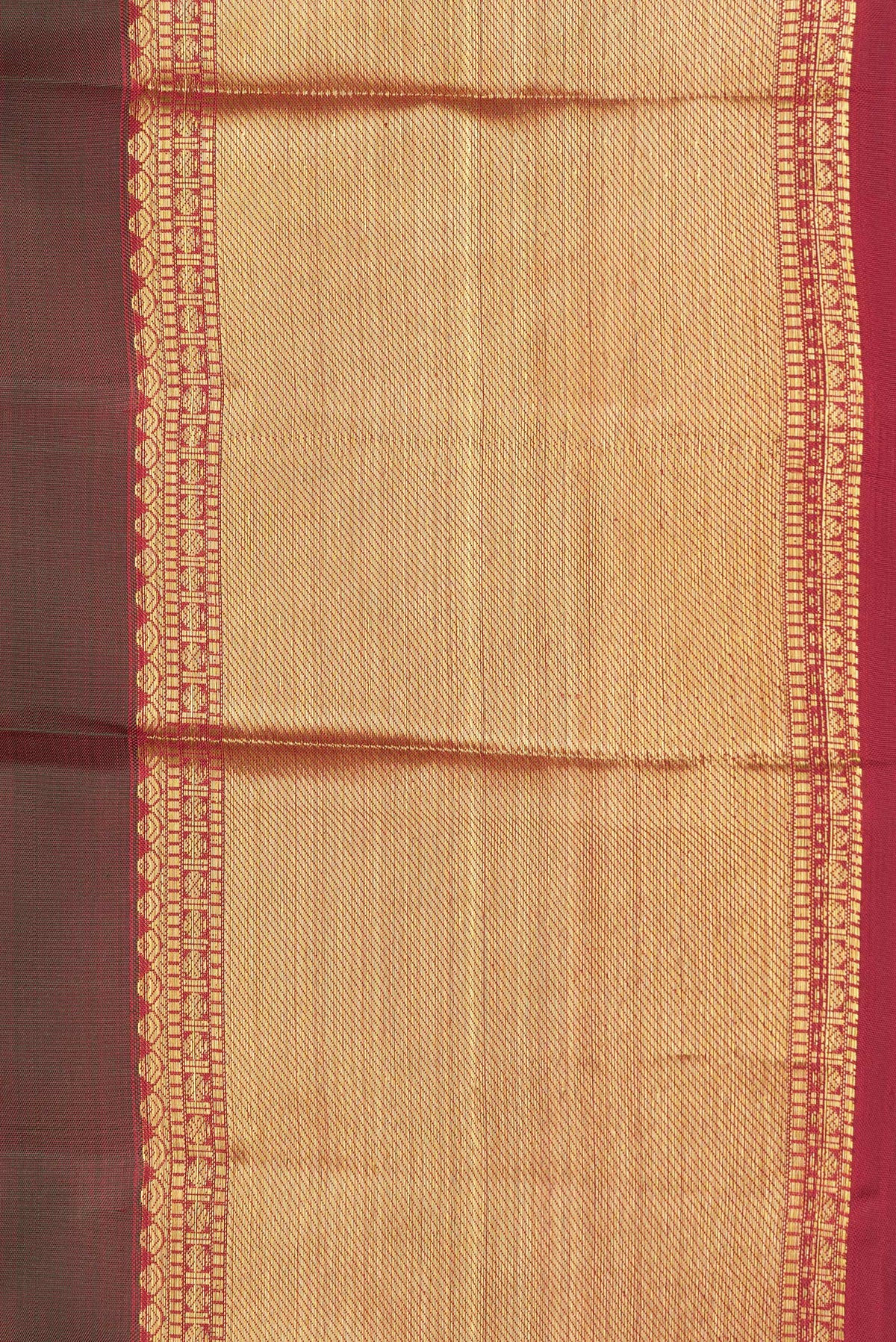 Border image of Mehandi Green Dual Tone Kanjivaram Silk Saree with Zari Butta on the body and Zari Border. 