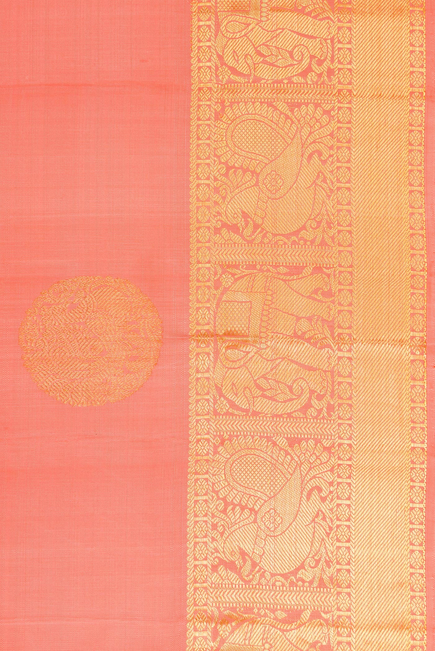 Border image of Peach Dual Tone Kanjivaram Silk Saree with Zari Butta on the body and Zari Border. 