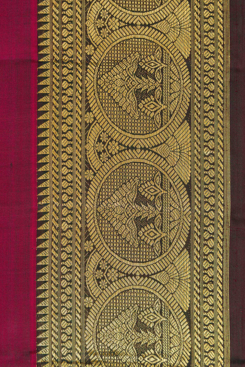 Border image of Burgundy Dual Tone Kanjivaram Silk Saree with Zari Butta on the body and Zari Border. 