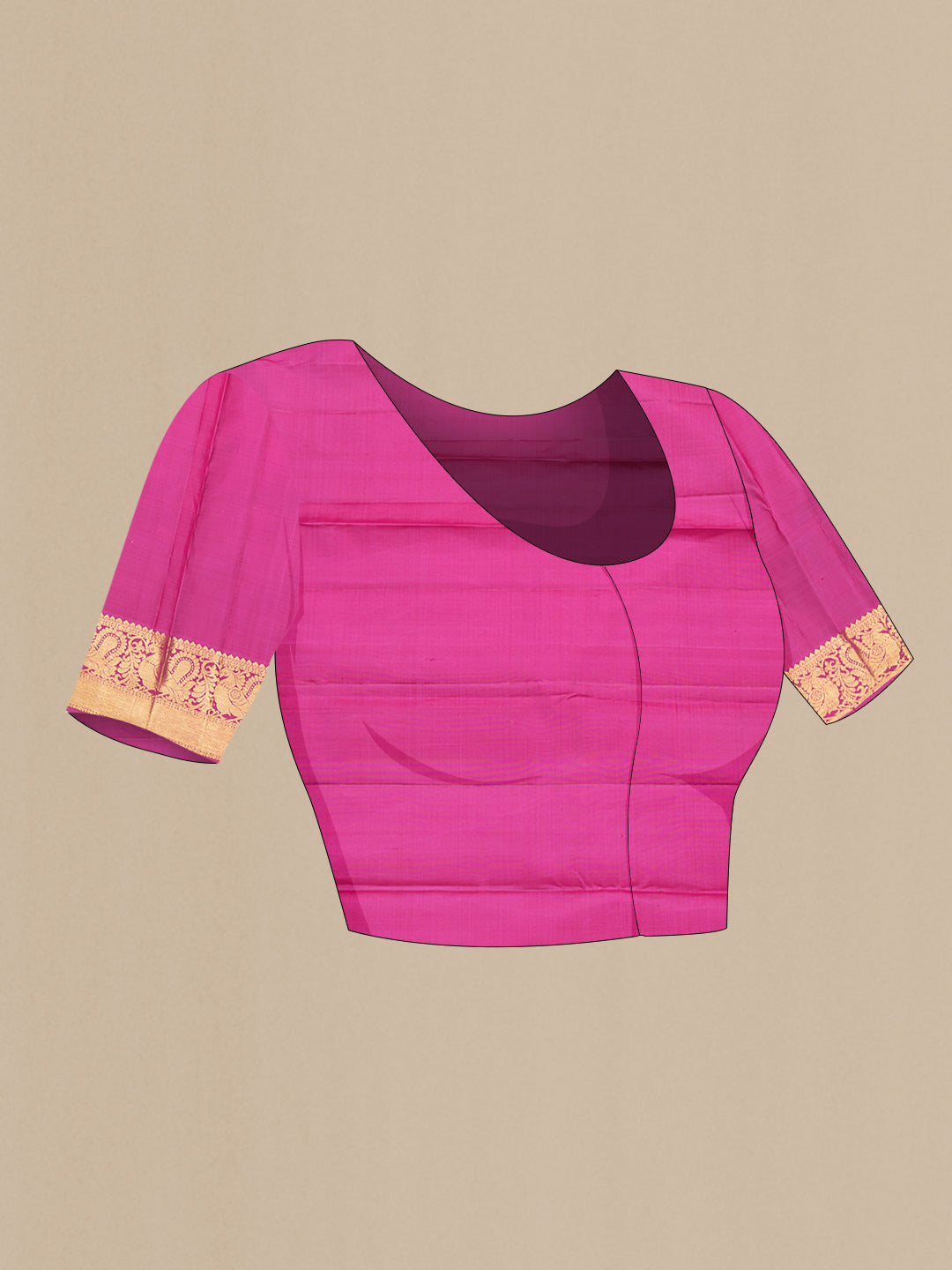 Close up image of the blouse of Pink Dual Tone Kanjivaram Silk Saree with Zari Butta on the body and Zari Border. 