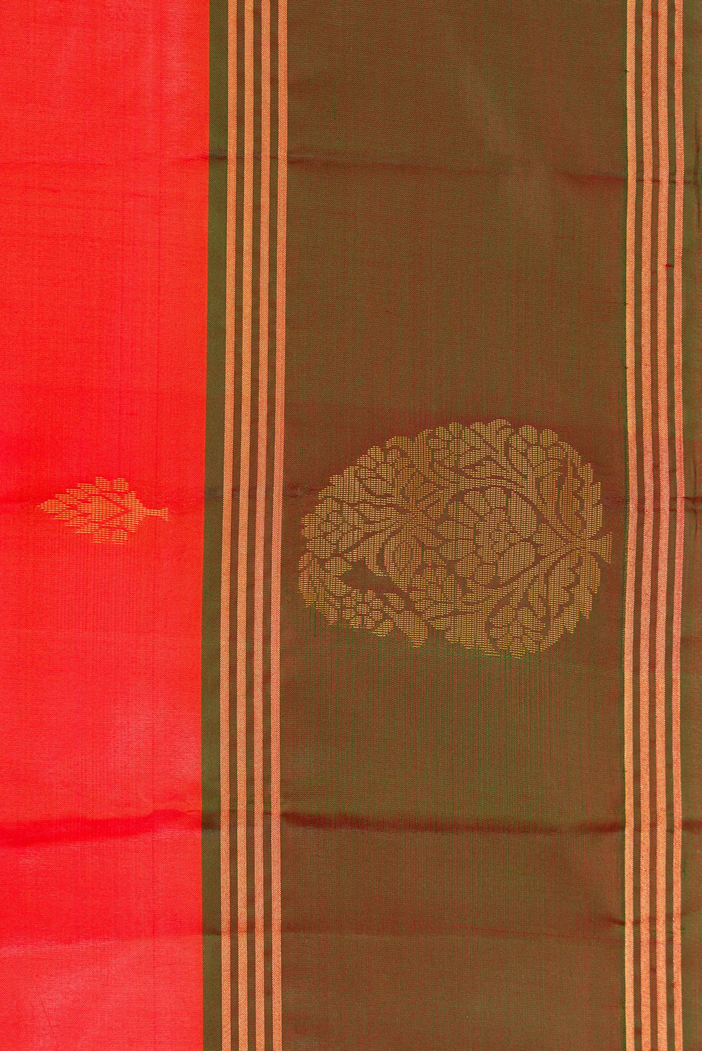 Border image of Brick Orange Dual Tone Soft Silk Saree with Zari Butta on the body and Fancy Border. 