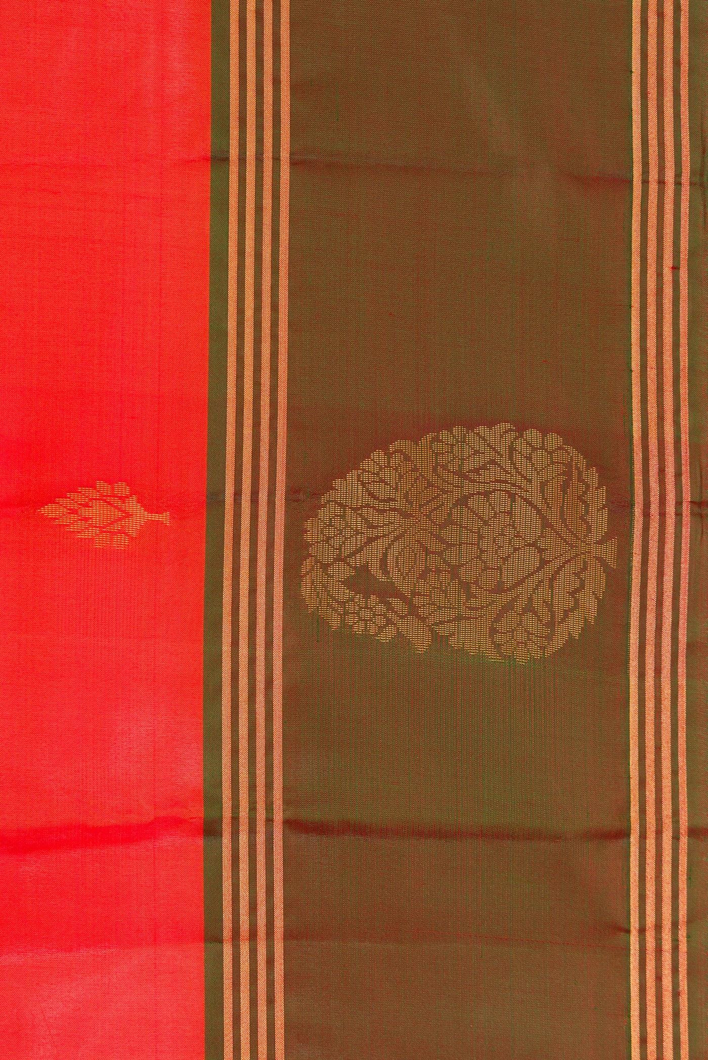 Border image of Brick Orange Dual Tone Soft Silk Saree with Zari Butta on the body and Fancy Border. 