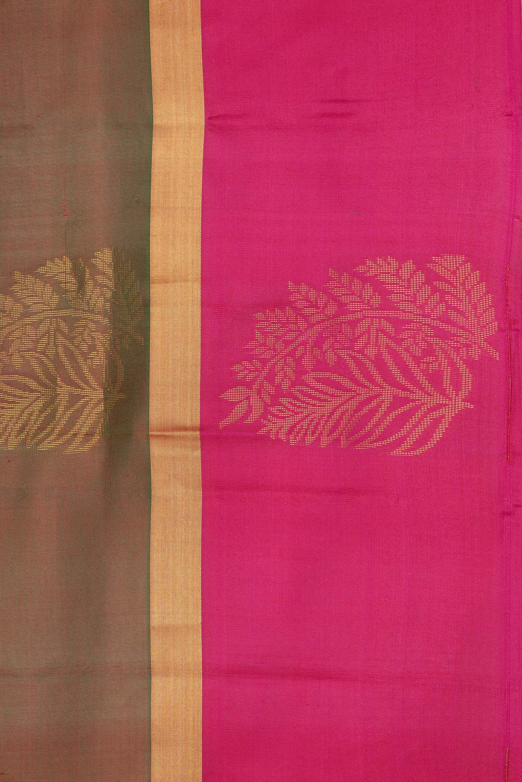 Border image of Mehandi Green Dual Tone Soft Silk Saree with Zari Butta on the body and Zari Border. 