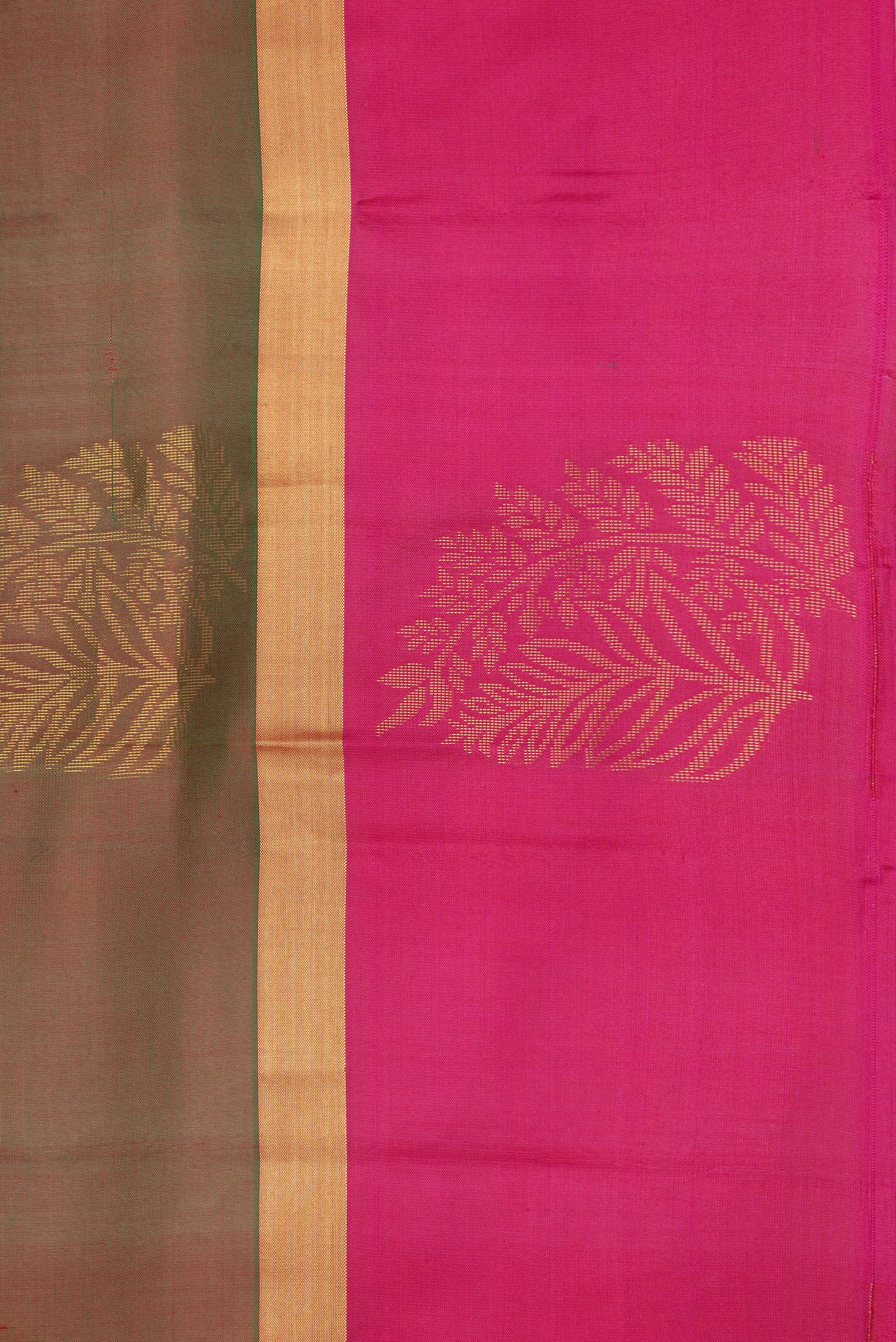 Border image of Mehandi Green Dual Tone Soft Silk Saree with Zari Butta on the body and Zari Border. 