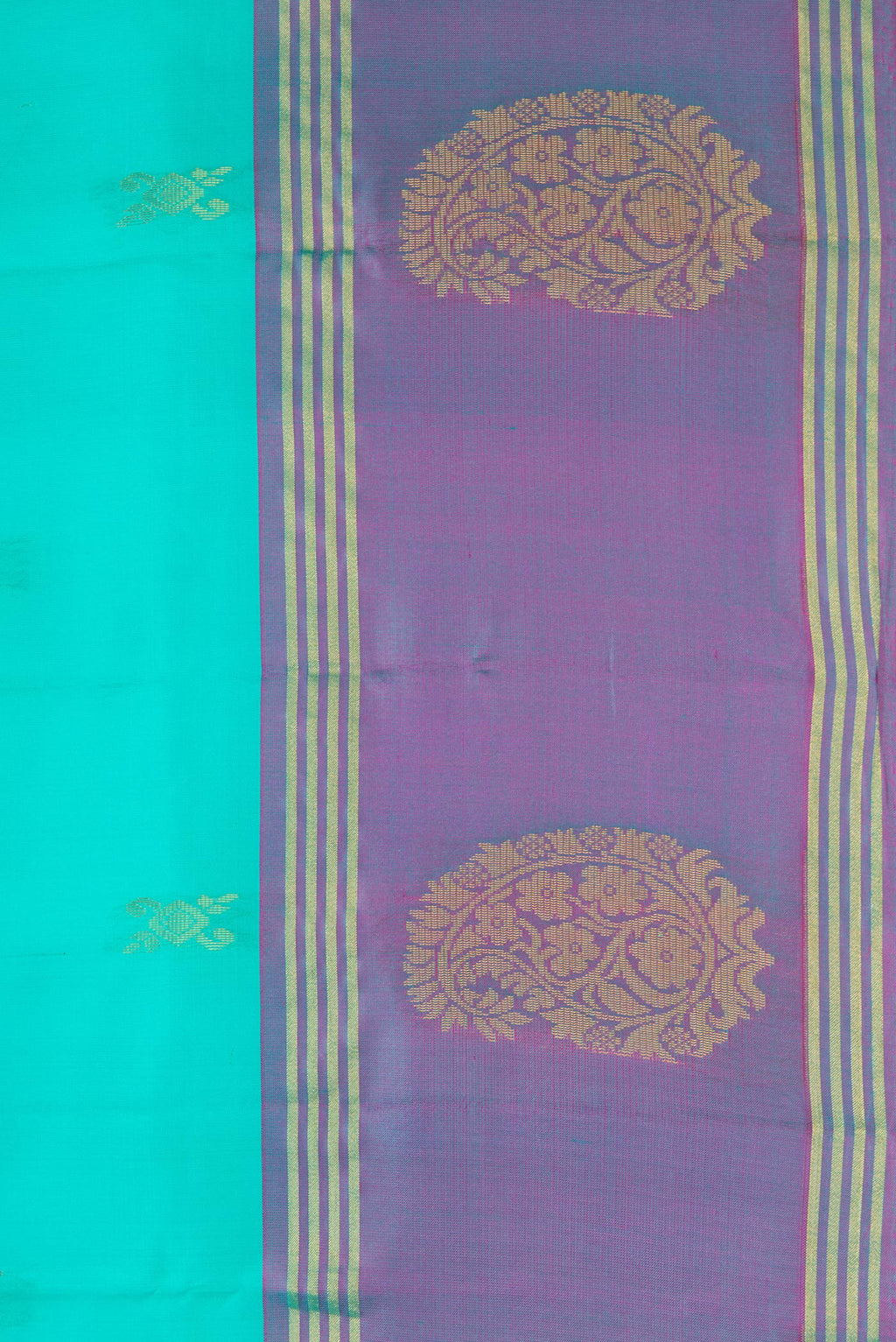 Border image of Sky Blue Dual Tone Soft Silk Saree with Zari Butta on the body and Fancy Border. 