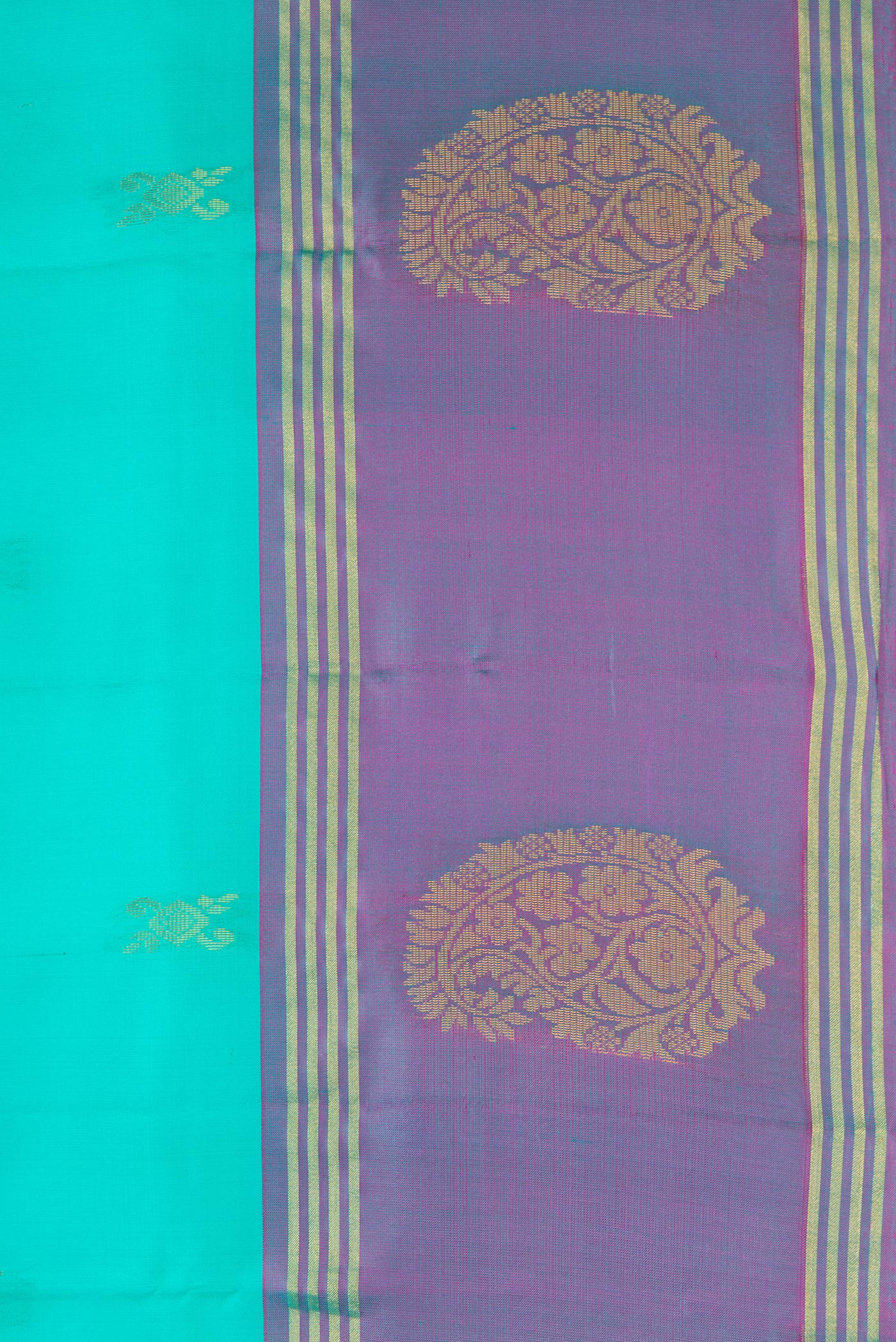 Border image of Sky Blue Dual Tone Soft Silk Saree with Zari Butta on the body and Fancy Border. 