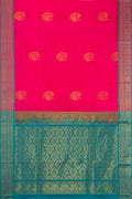 Pink Soft Silk Saree with Zari Butta on the body and Zari Border.  displayed on a mannequin