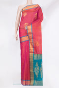 Dark Pink Soft Silk Saree with Zari Butta on the body and Zari Border.  displayed on a mannequin
