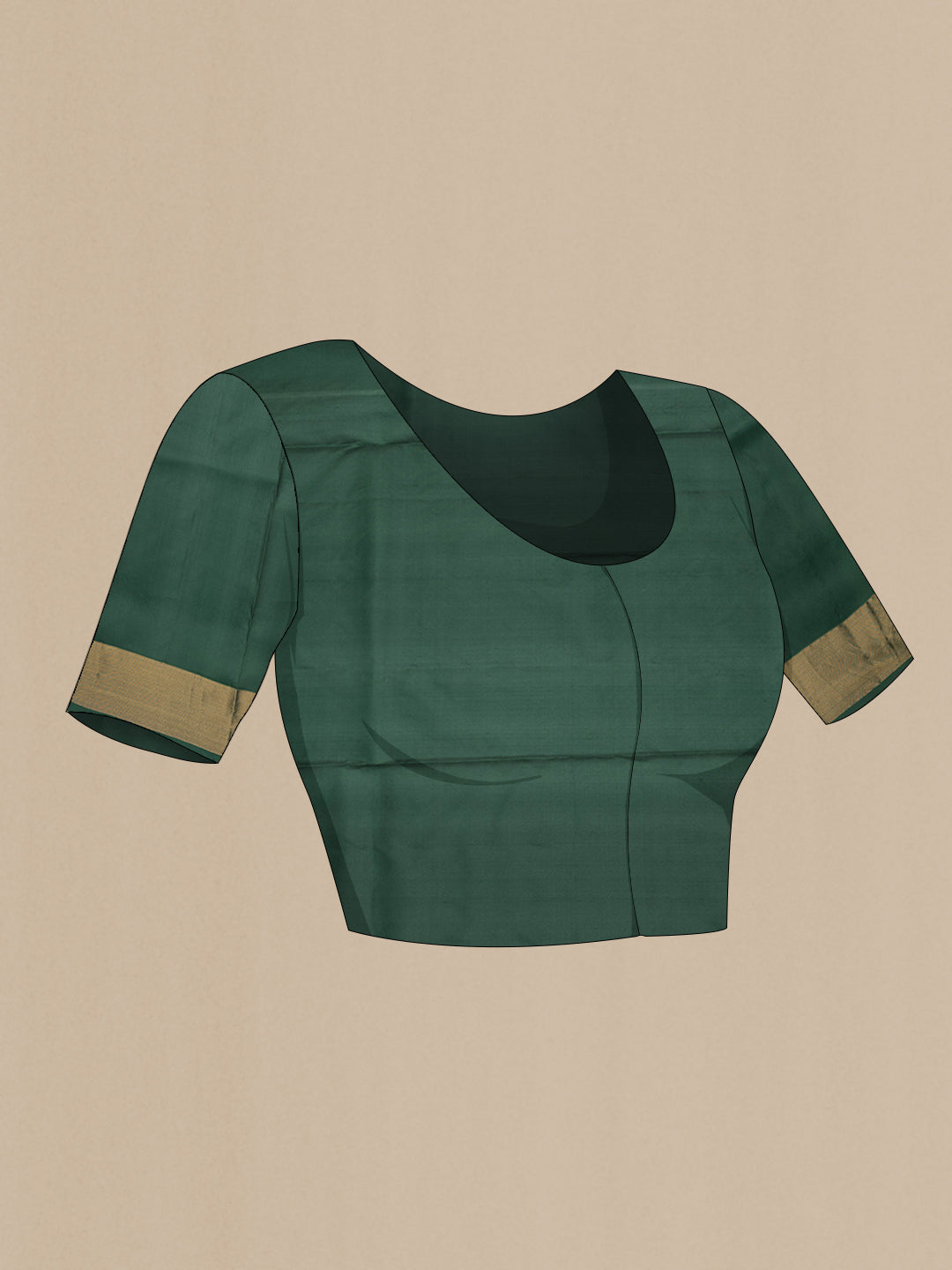 Close up image of the blouse of Pista Green Dual Tone Soft Silk Saree with Zari Butta on the body and Zari Border. 