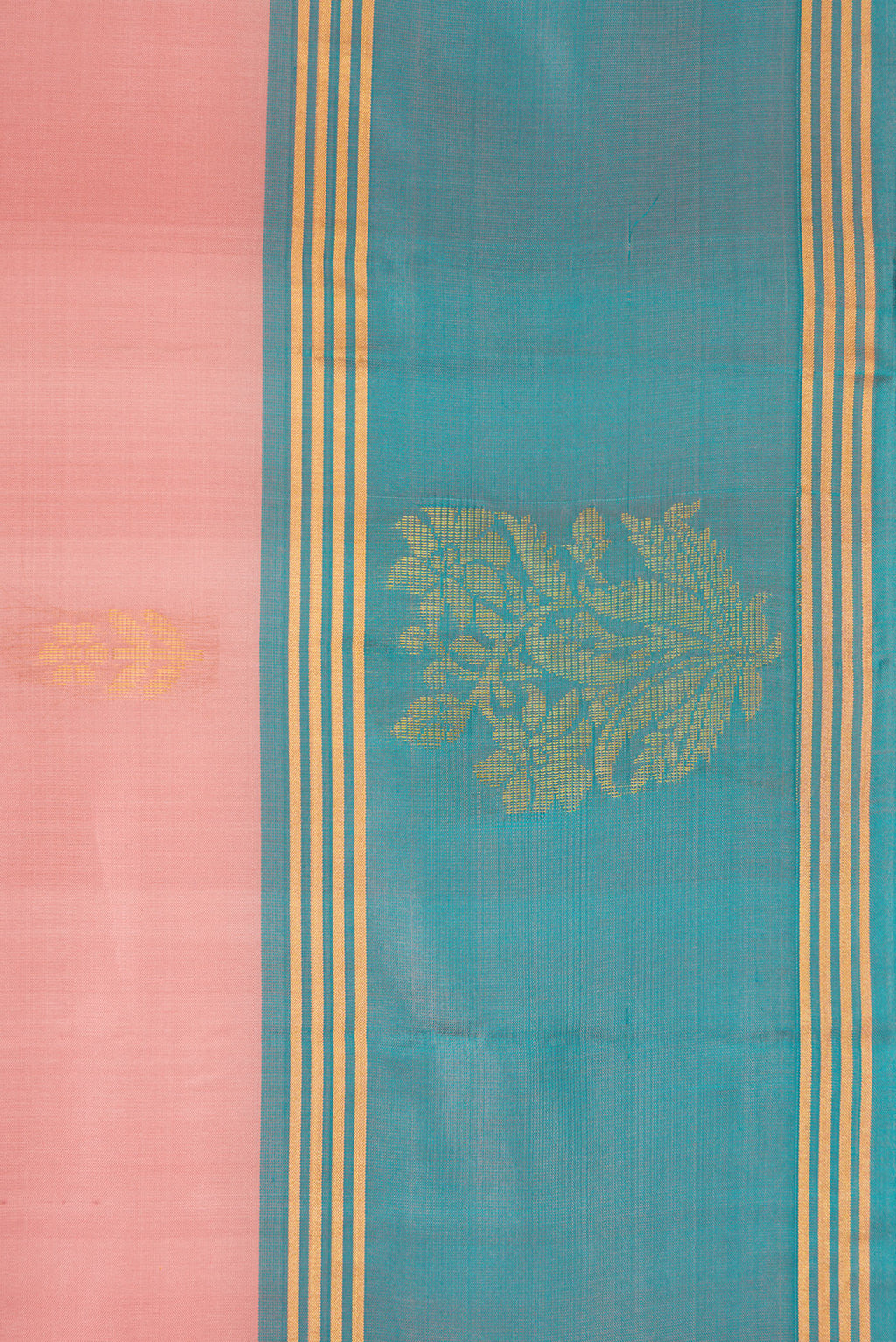 Border image of Rose Gold Dual Tone Soft Silk Saree with Zari Butta on the body and Fancy Border. 