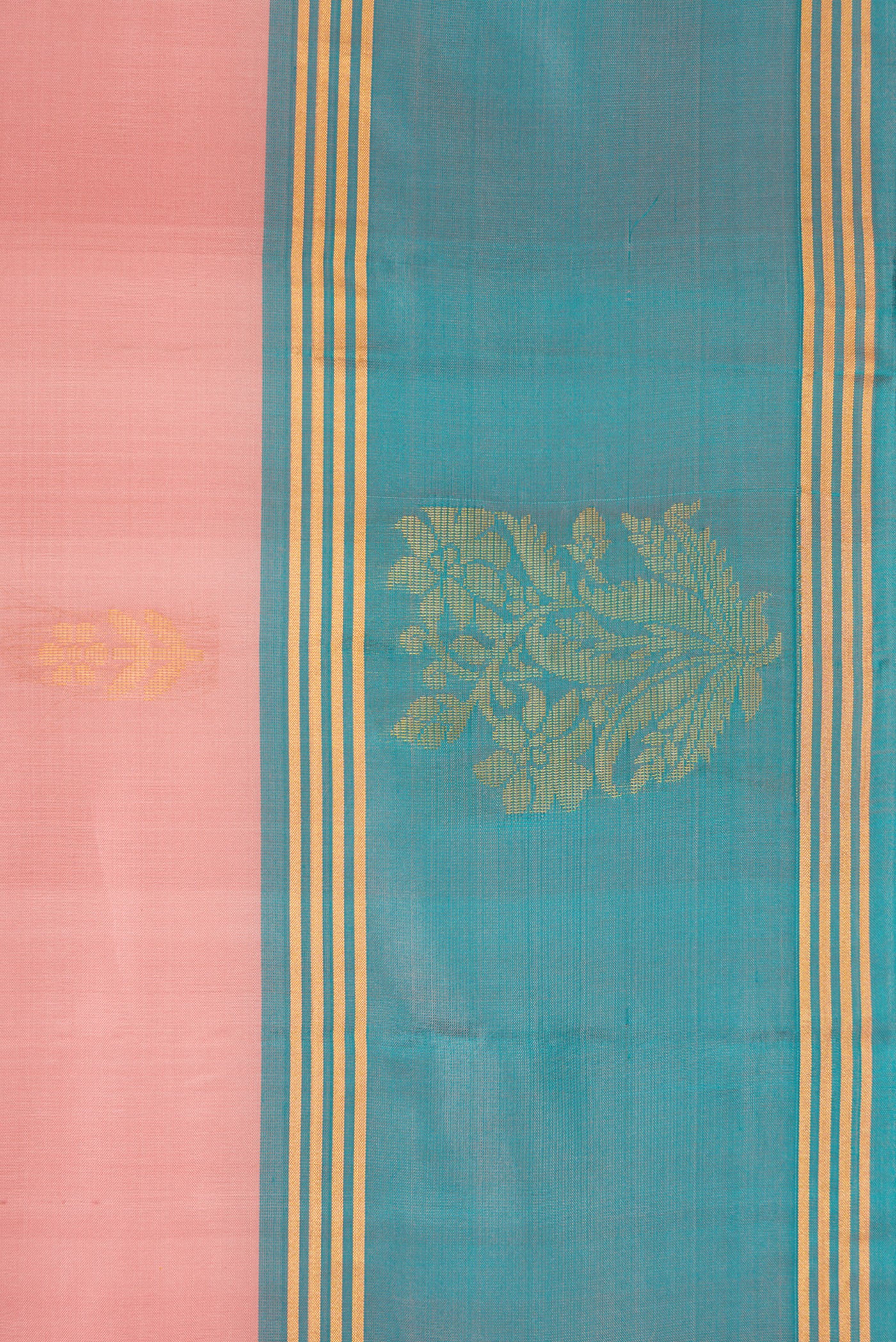 Border image of Rose Gold Dual Tone Soft Silk Saree with Zari Butta on the body and Fancy Border. 
