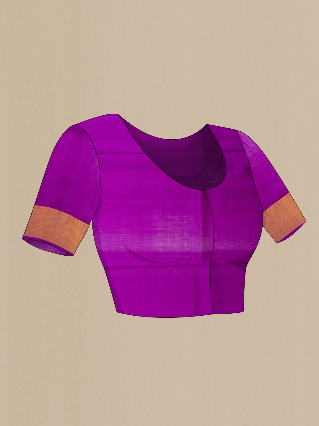 Close up image of the blouse of Sandal Soft Silk Saree with Zari Butta on the body and Zari Border. 