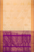 Sandal Soft Silk Saree with Zari Butta on the body and Zari Border.  displayed on a mannequin