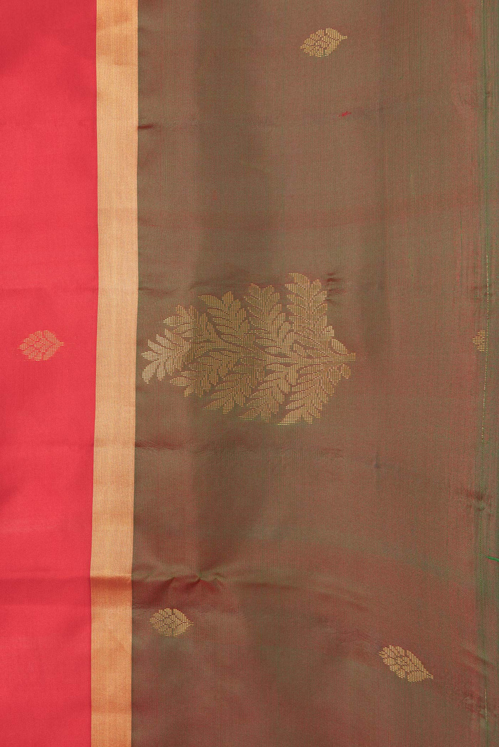 Border image of Red Dual Tone Soft Silk Saree with Zari Butta on the body and Fancy Border. 