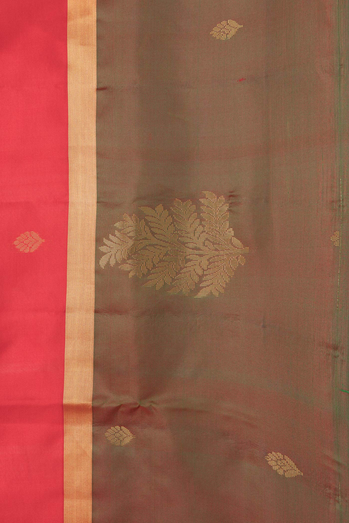 Border image of Red Dual Tone Soft Silk Saree with Zari Butta on the body and Fancy Border. 