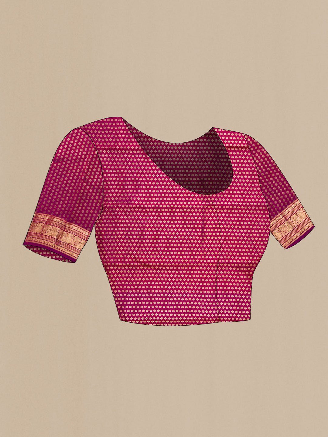 Close up image of the blouse of Pink Dual Tone Kanjivaram Silk Saree with Zari Butta on the body and Zari Border. 