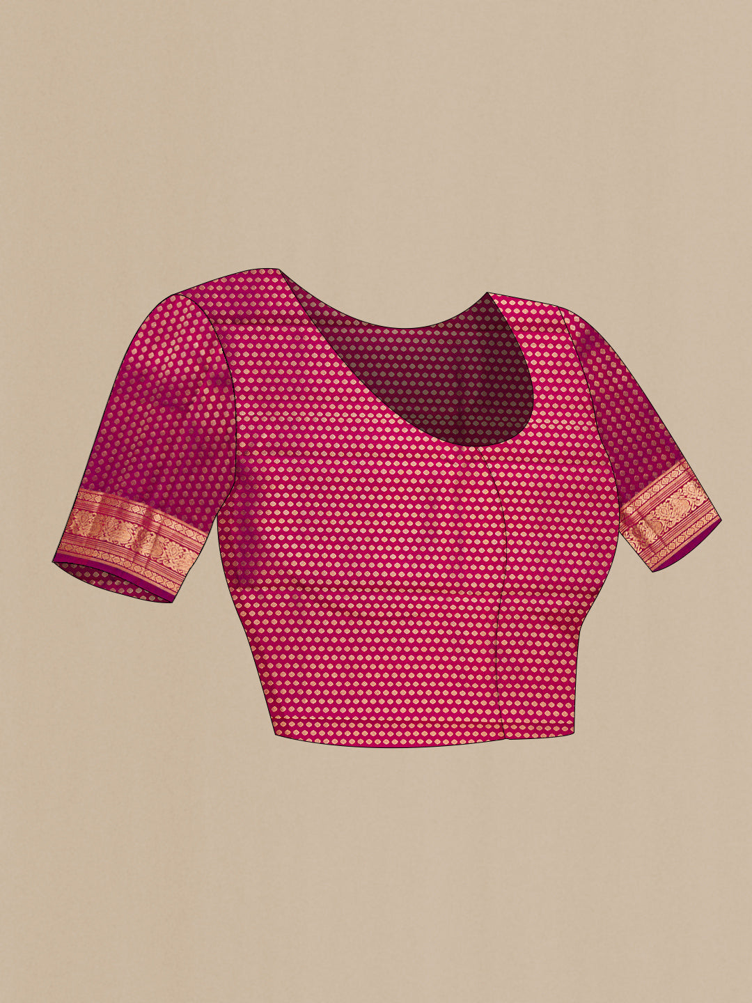 Close up image of the blouse of Pink Dual Tone Kanjivaram Silk Saree with Zari Butta on the body and Zari Border. 