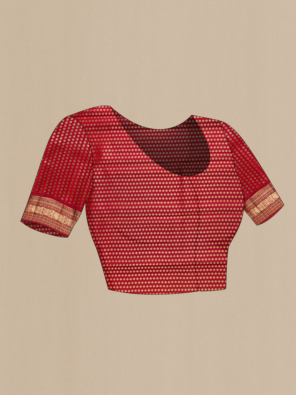 Close up image of the blouse of Coffee Brown Dual Tone Kanjivaram Silk Saree with Zari Brocade on the body and Zari Border. 