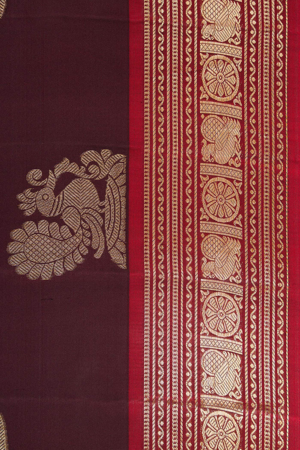 Border image of Coffee Brown Dual Tone Kanjivaram Silk Saree with Zari Butta on the body and Zari Border. 
