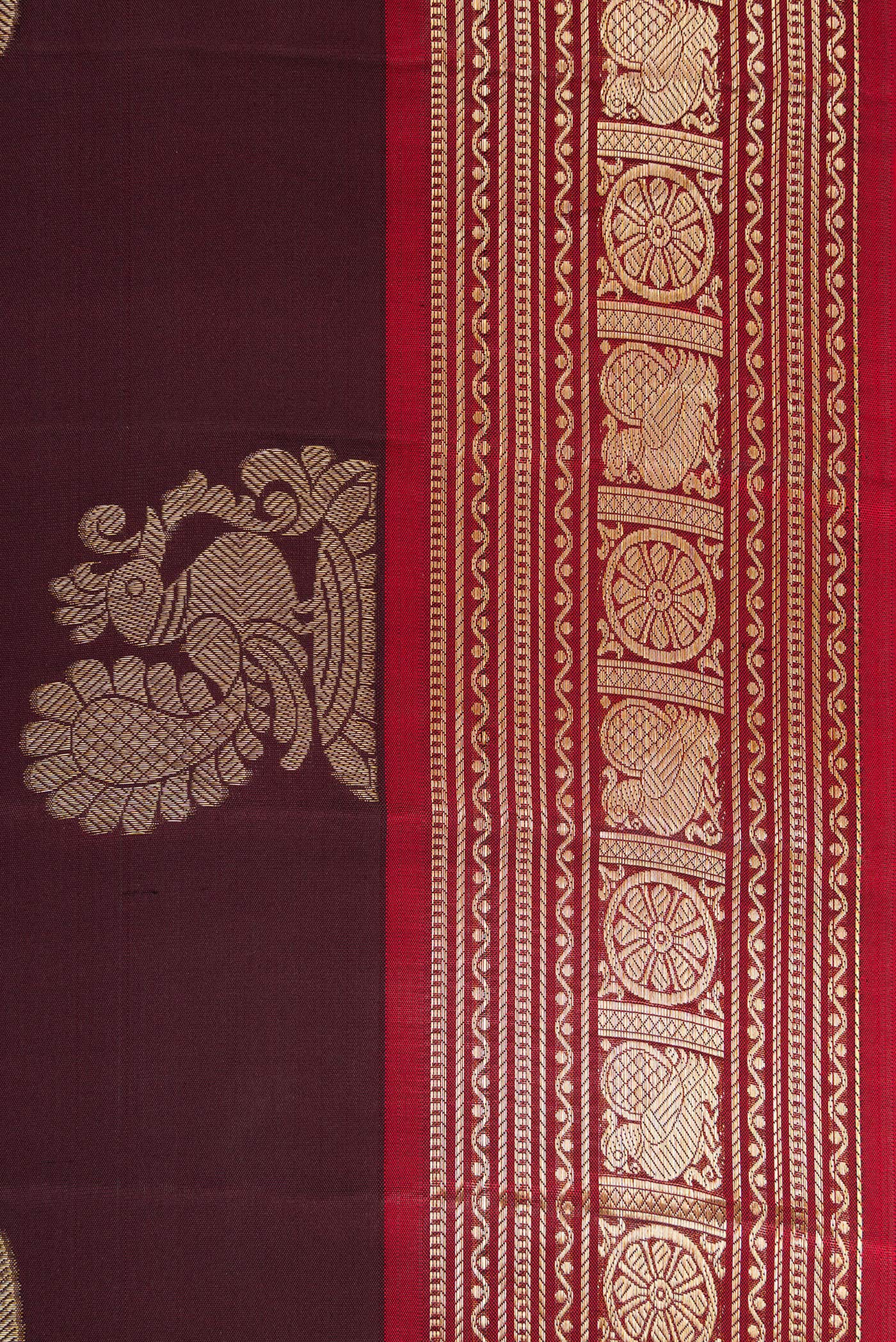 Border image of Coffee Brown Dual Tone Kanjivaram Silk Saree with Zari Butta on the body and Zari Border. 