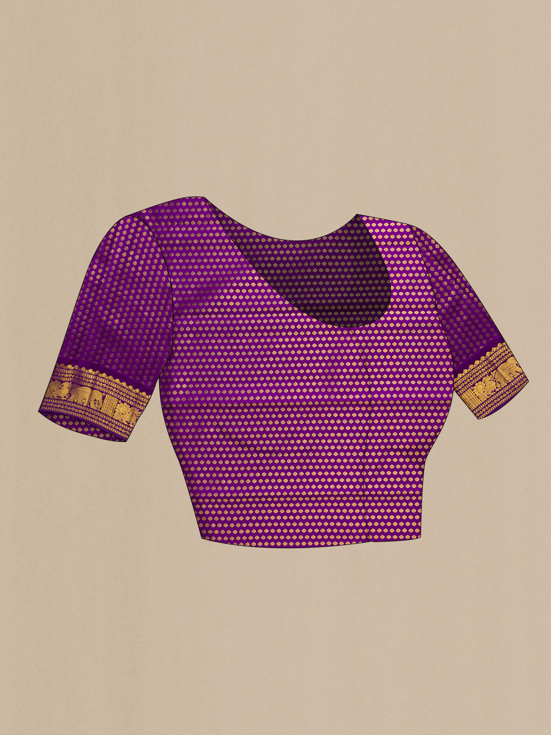 Close up image of the blouse of Pink Dual Tone Kanchipuram Silk Saree with Zari Butta on the body and Zari Border. 