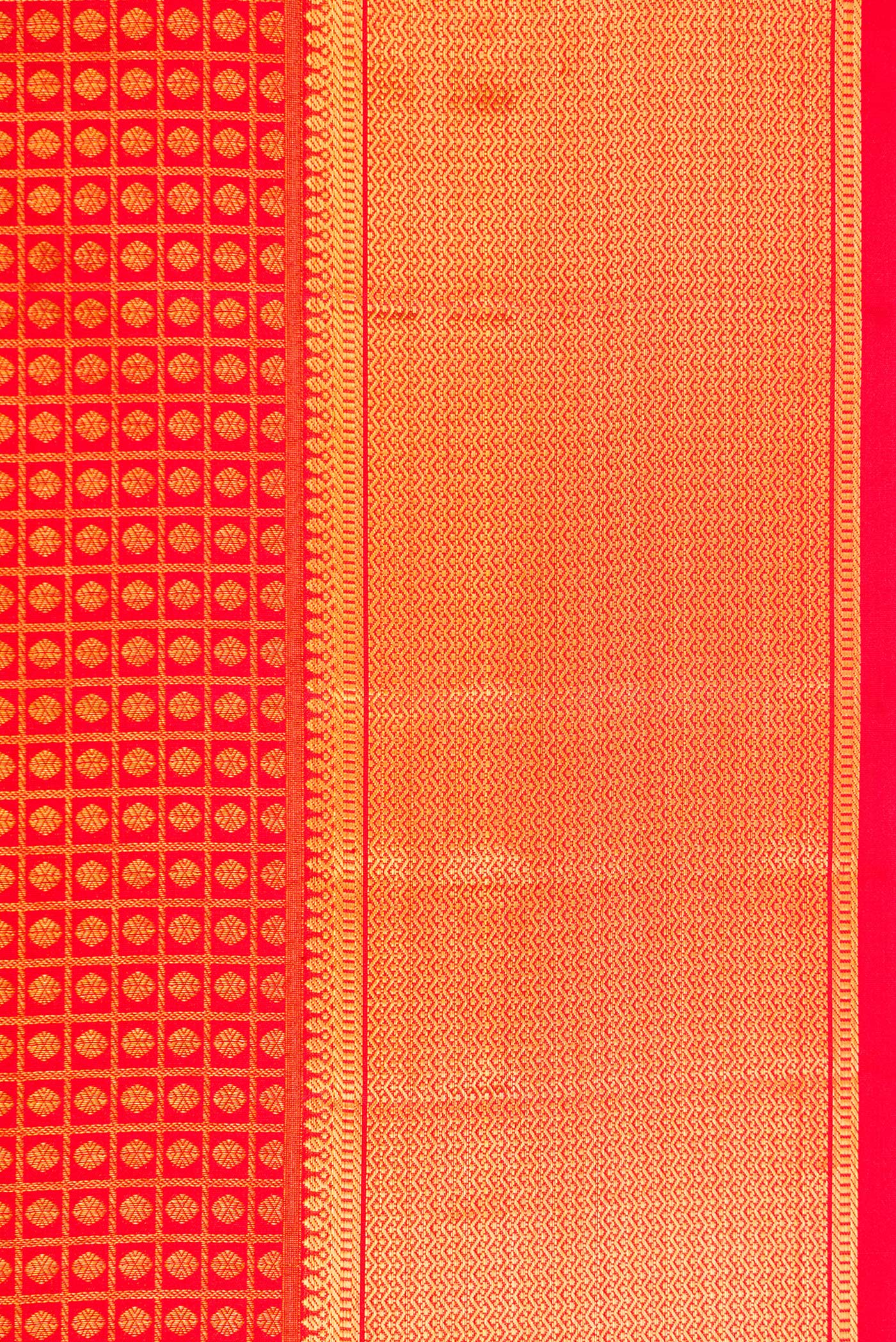 Border image of Red Dual Tone Kanchipuram Silk Saree with Zari Brocade on the body and Zari Border. 