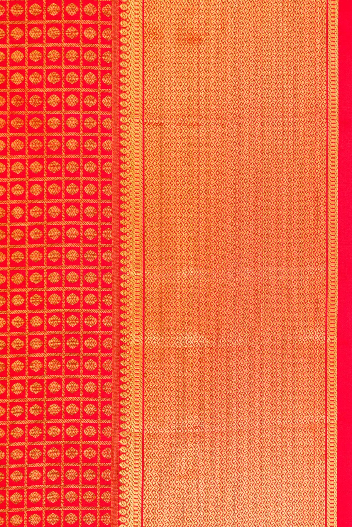 Border image of Red Dual Tone Kanchipuram Silk Saree with Zari Brocade on the body and Zari Border. 