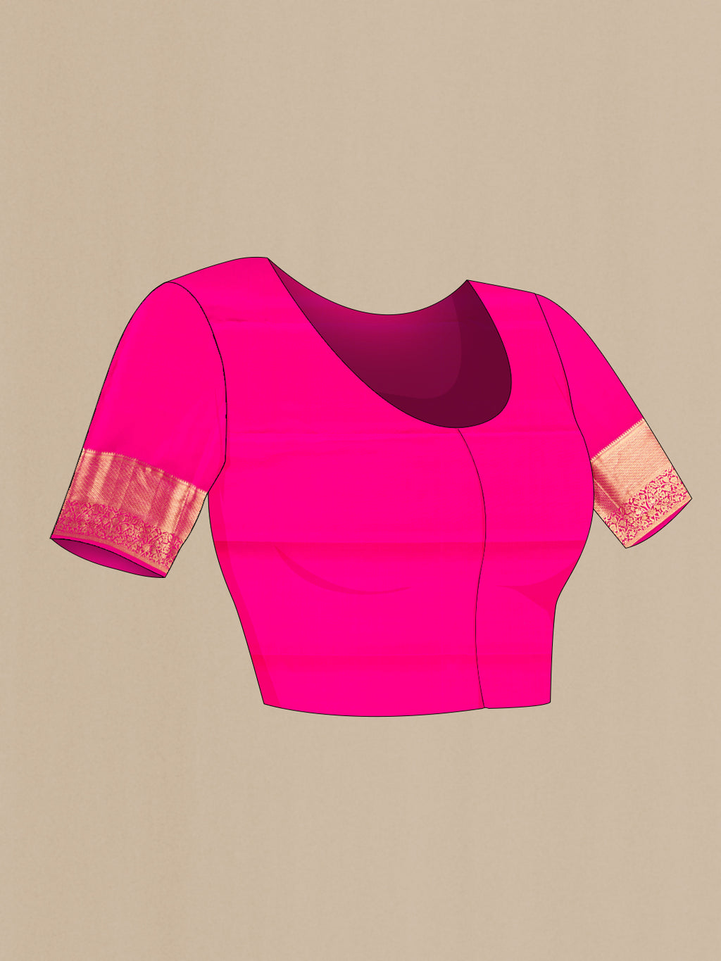 Close up image of the blouse of Pink Dual Tone Kanchipuram Silk Saree with Zari Brocade on the body and Zari Border. 