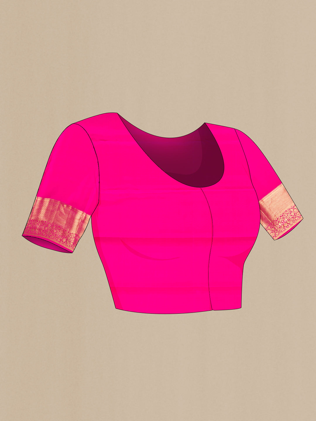 Close up image of the blouse of Pink Dual Tone Kanchipuram Silk Saree with Zari Brocade on the body and Zari Border. 