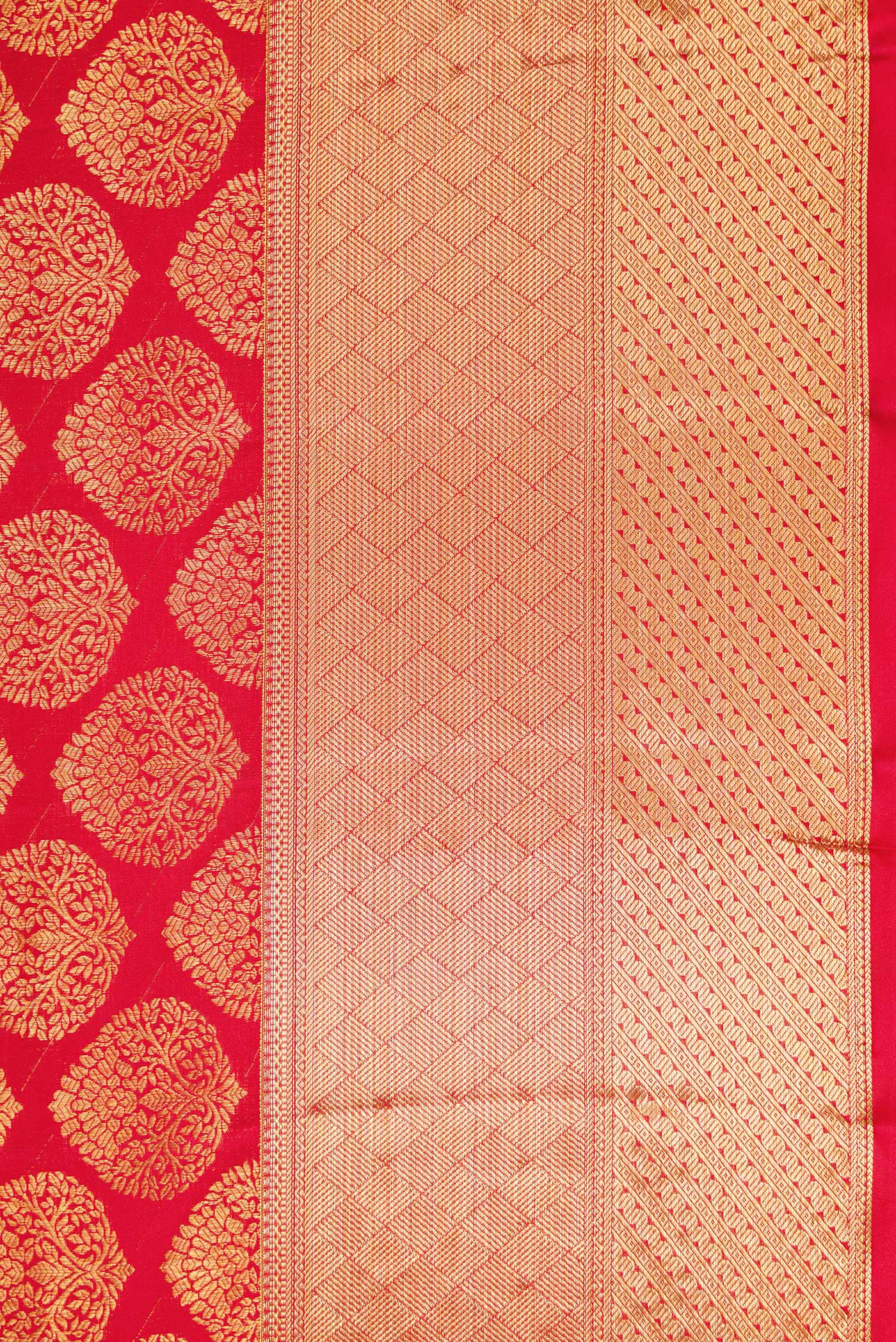 Border image of Red Dual Tone Kanchipuram Silk Saree with Zari Brocade on the body and Zari Border. 