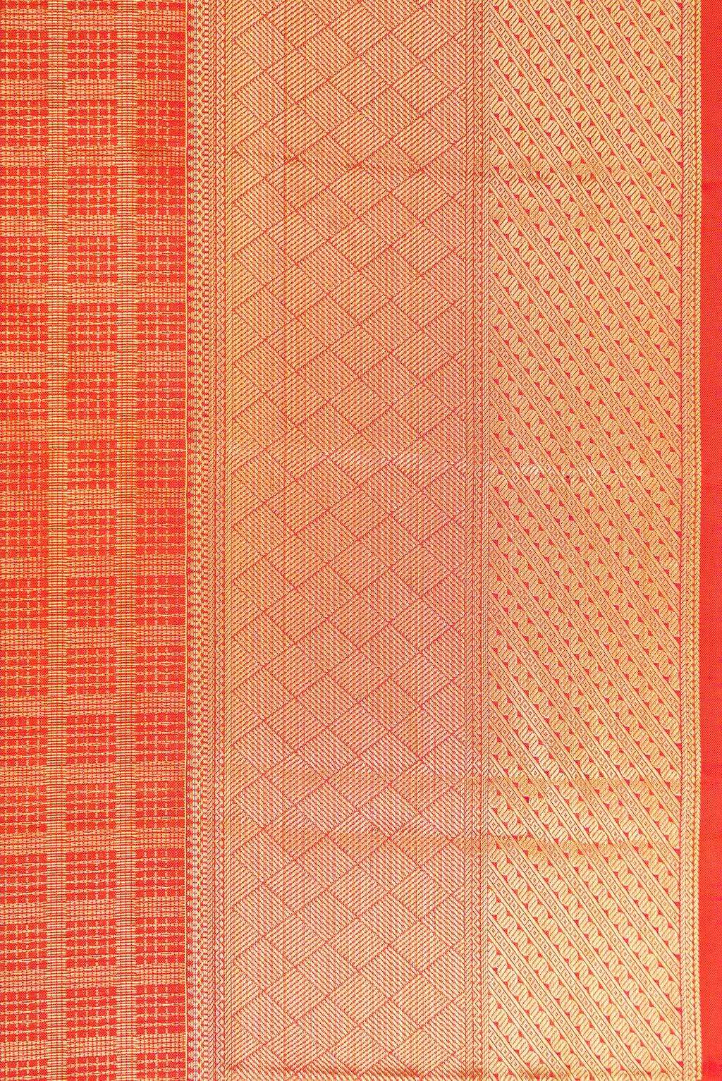 Border image of Orange Dual Tone Kanchipuram Silk Saree with Checked design on the body and Zari Border. 