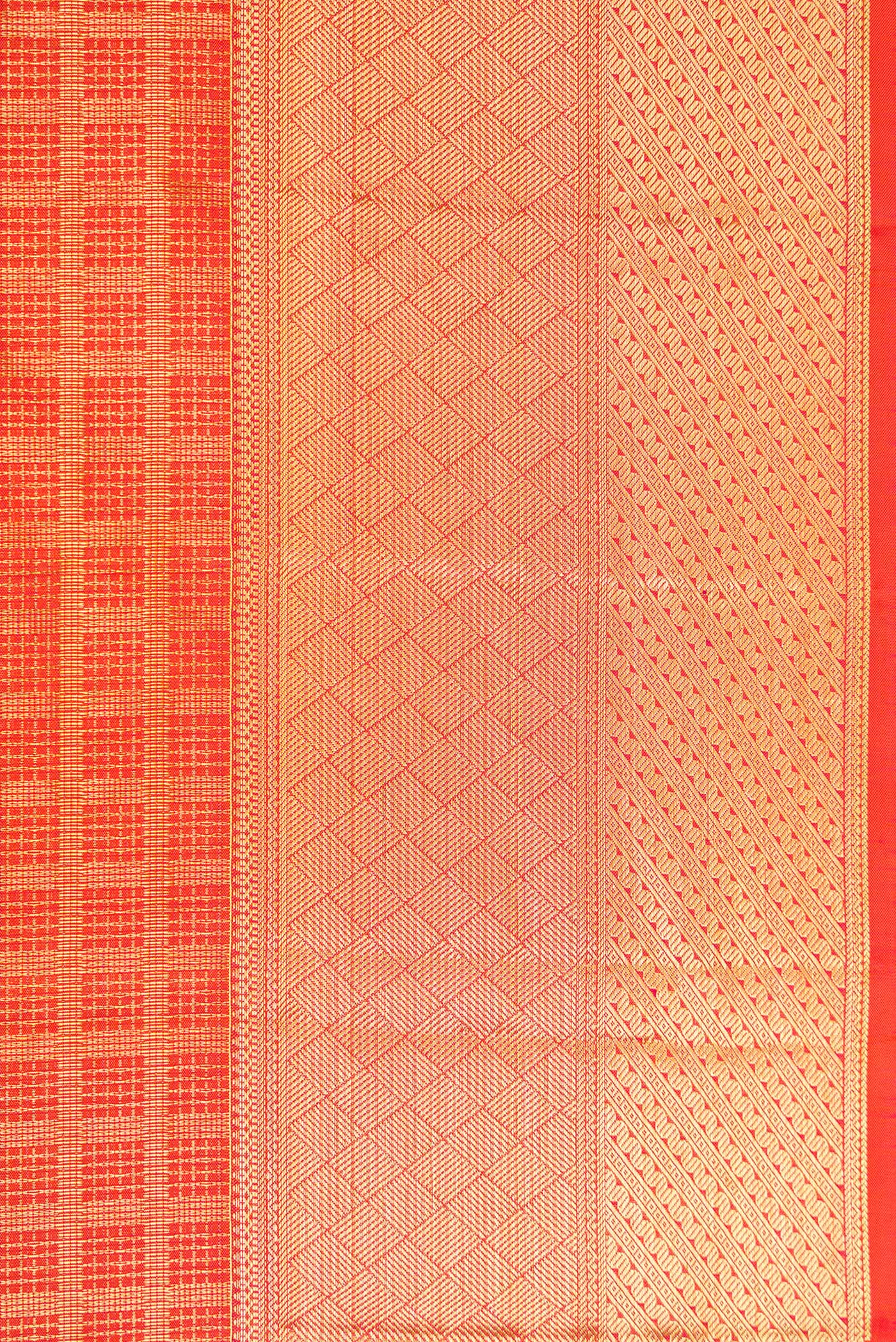 Border image of Orange Dual Tone Kanchipuram Silk Saree with Checked design on the body and Zari Border. 