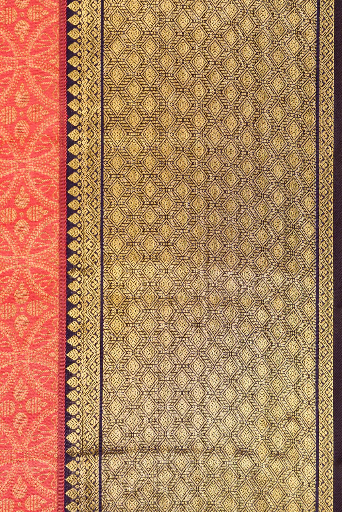 Border image of Coral Dual Tone Kanchipuram Silk Saree with Zari Brocade on the body and Zari Border. 