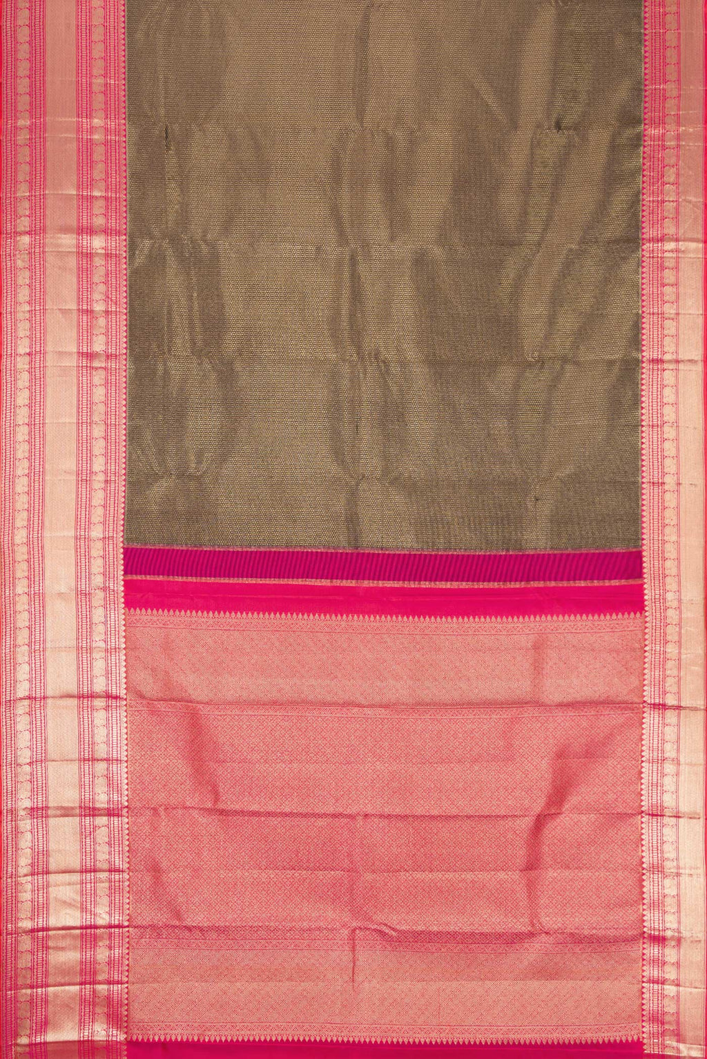 Flat view of Coffee Brown Dual Tone Kanchipuram Silk Saree with Zari Brocade on the body and Zari Border. 