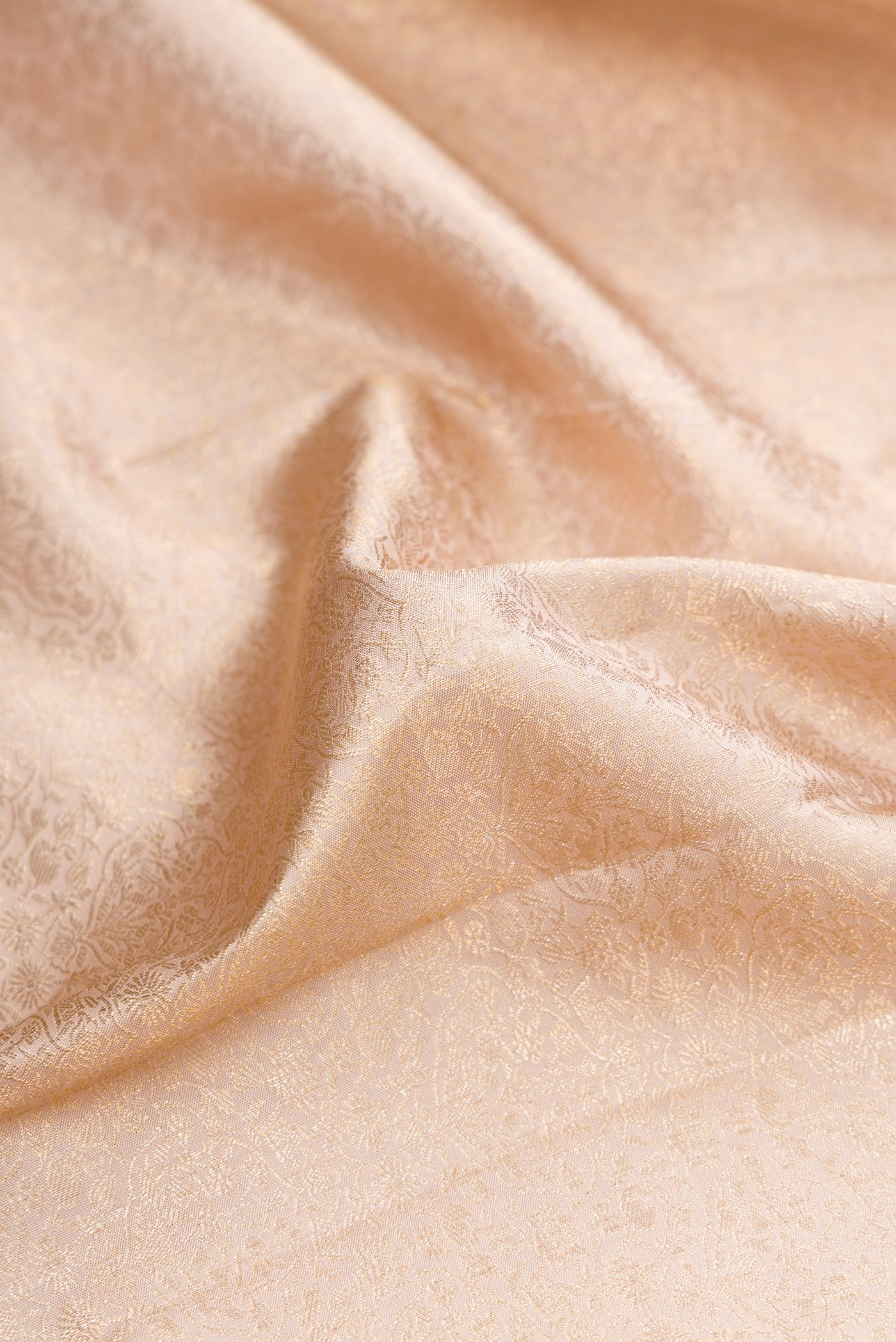 Close up of Brown Dual Tone Kanchipuram Silk Saree with Zari Brocade on the body and Zari Border.  displaying folds