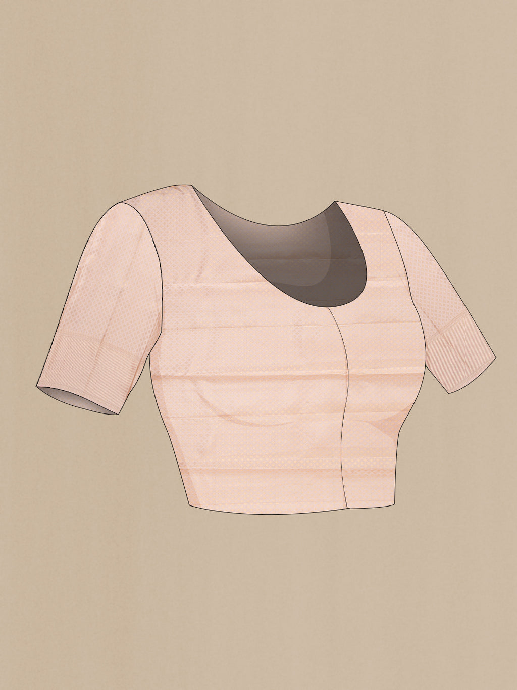 Close up image of the blouse of Rose Gold Dual Tone Kanchipuram Silk Saree with Zari Brocade on the body and Zari Border. 