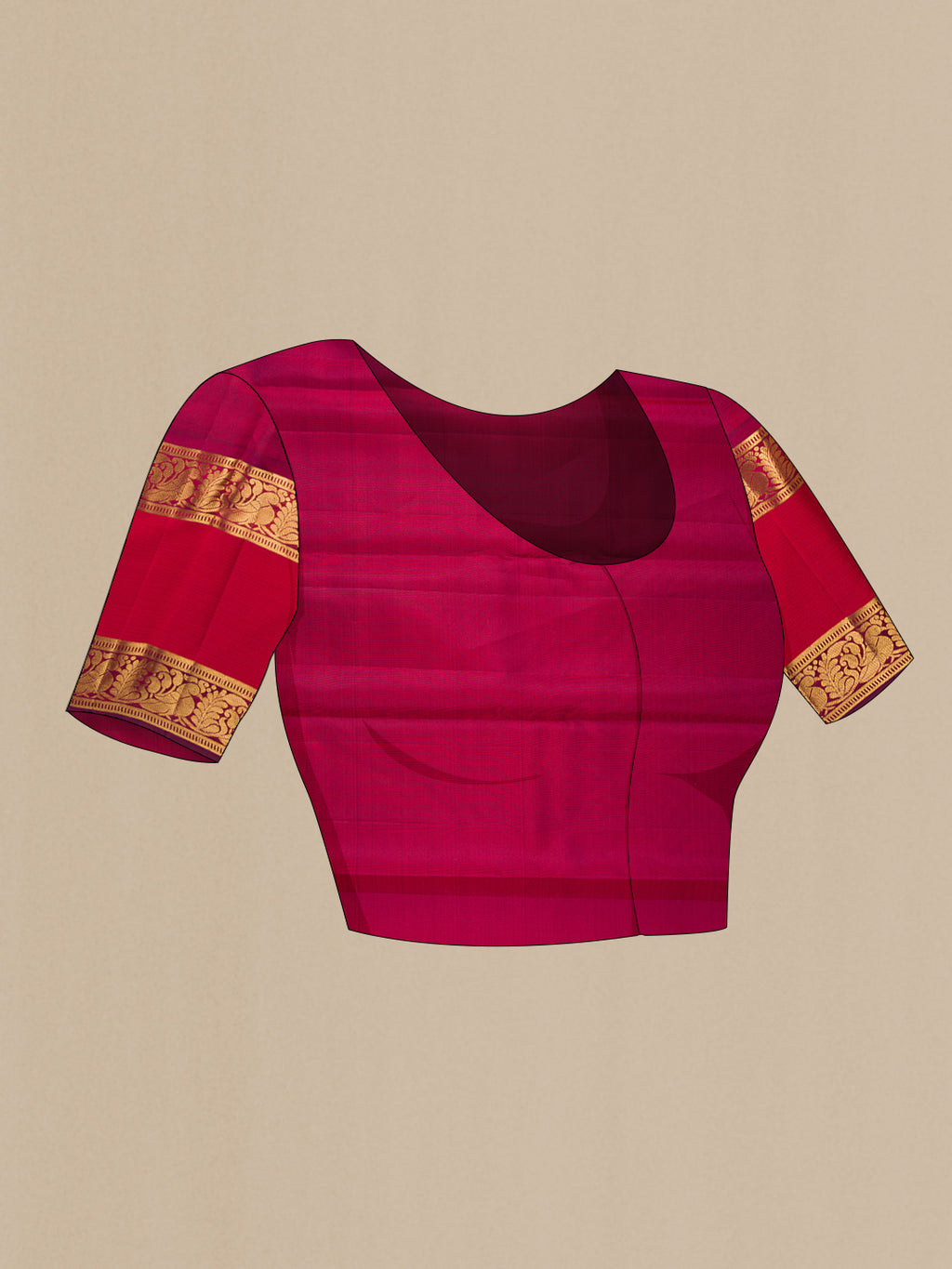 Close up image of the blouse of Yellow Kanchipuram Silk Saree with Zari Brocade on the body and Zari Border. 
