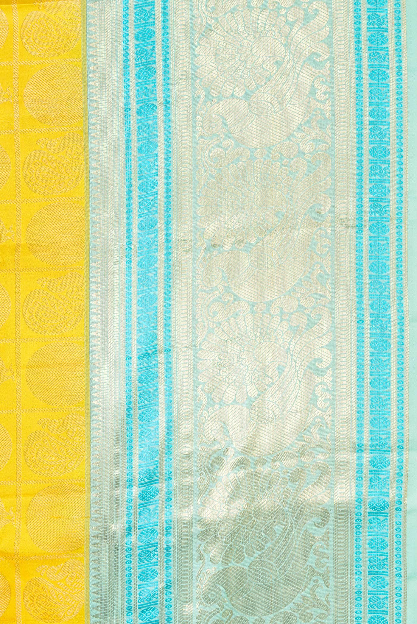 Border image of Yellow Dual Tone Kanchipuram Silk Saree with Zari Brocade on the body and Zari Border. 