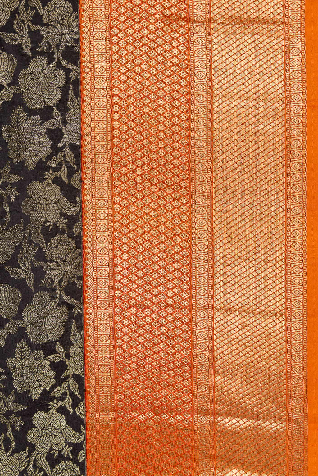 Border image of Black Dual Tone Kanjivaram Silk Saree with Zari Brocade on the body and Zari Border. 