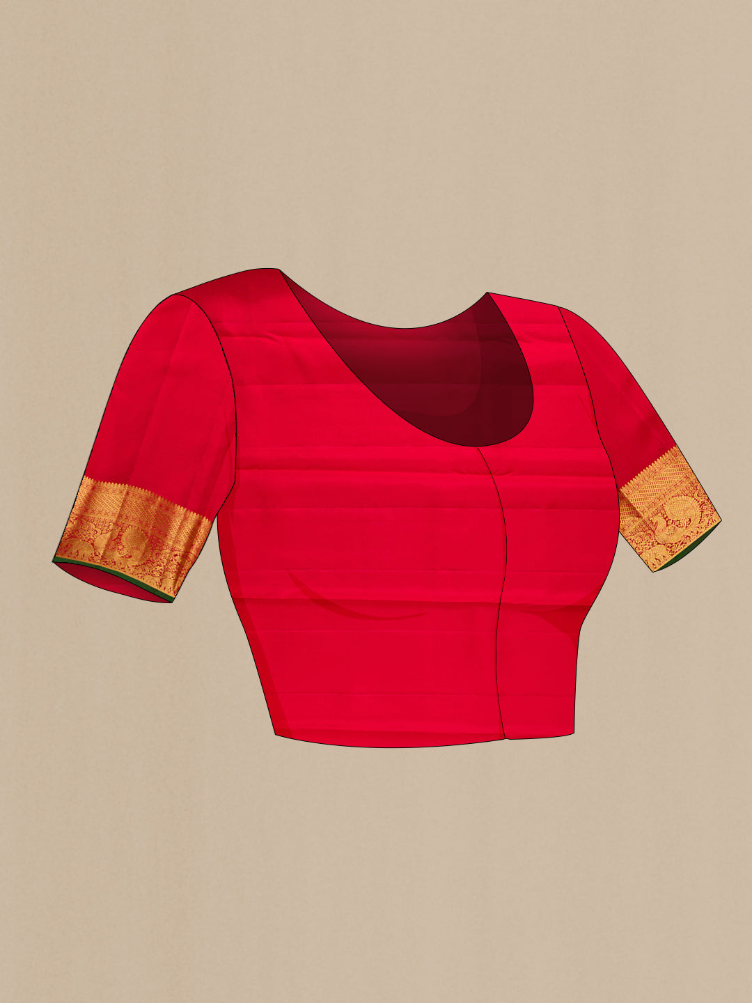 Close up image of the blouse of Sandal Dual Tone Kanjivaram Silk Saree with Zari Brocade on the body and Zari Border. 