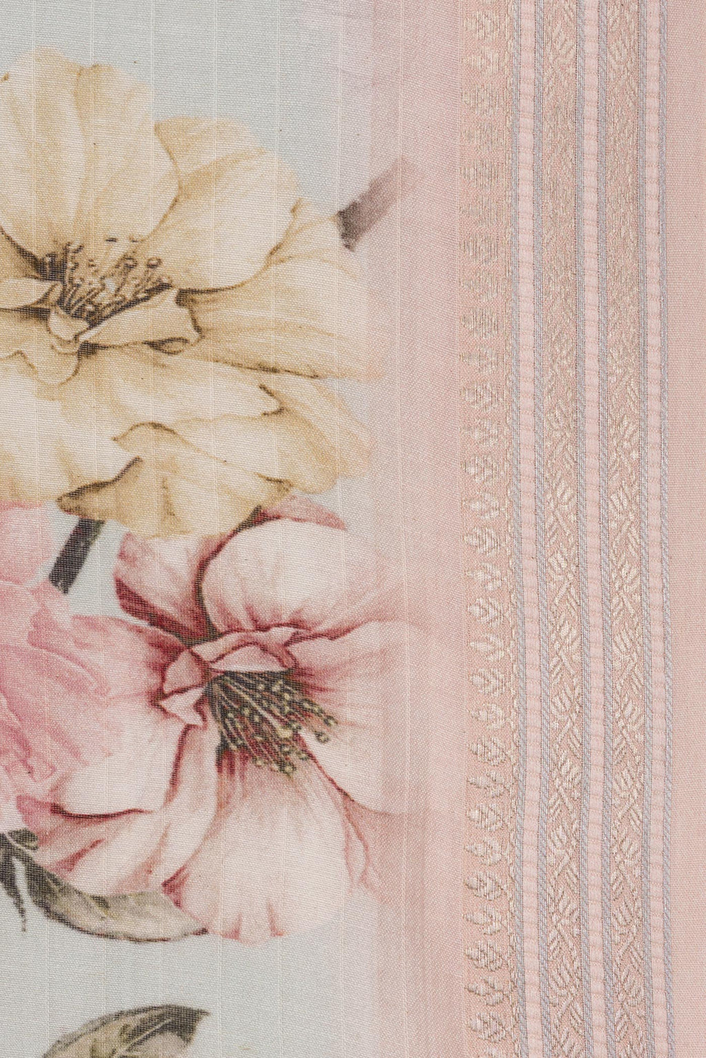 Border image of Pure Silk Pista Green Dual Tone Chanderi Saree with Printed design on the body and Zari And Thread Border. 