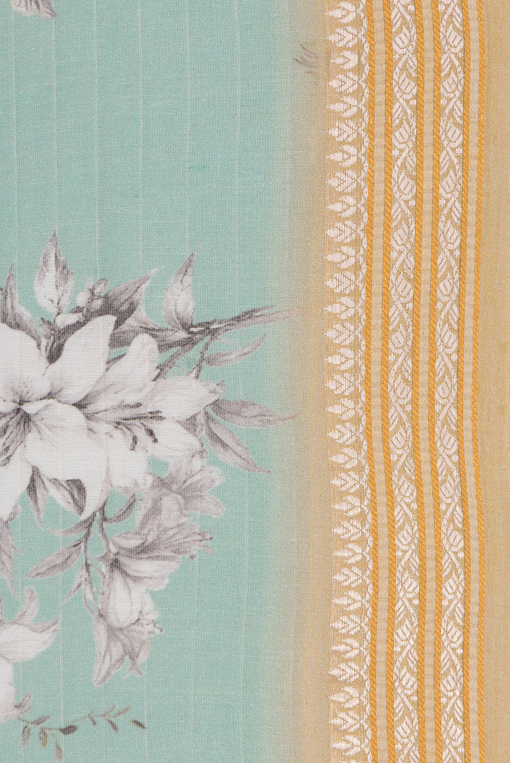 Border image of Pure Silk Sea Green Dual Tone Chanderi Saree with Printed design on the body and Zari Border. 