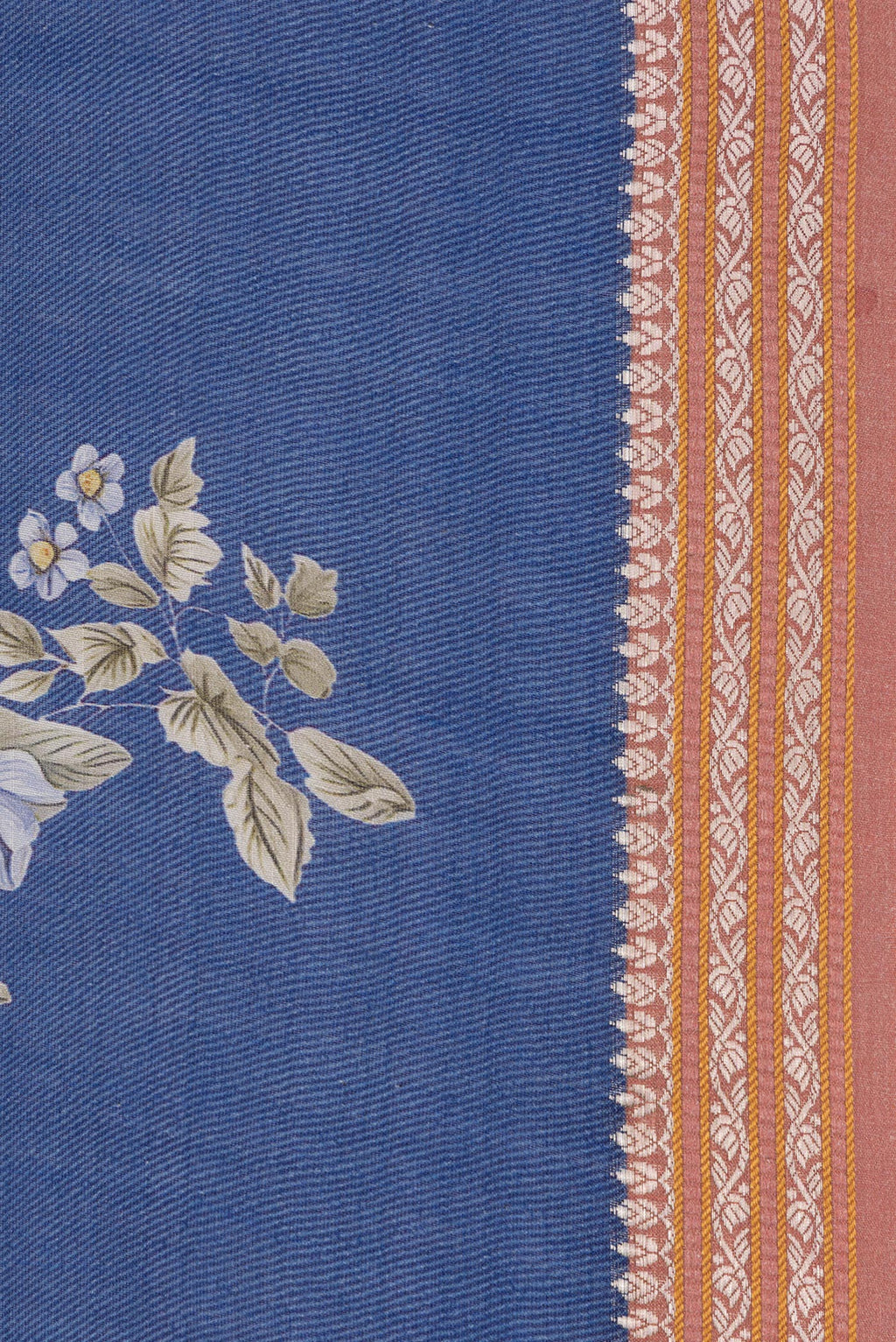 Border image of Pure Silk Navy Blue Dual Tone Chanderi Saree with Printed design on the body and Zari And Thread Border. 