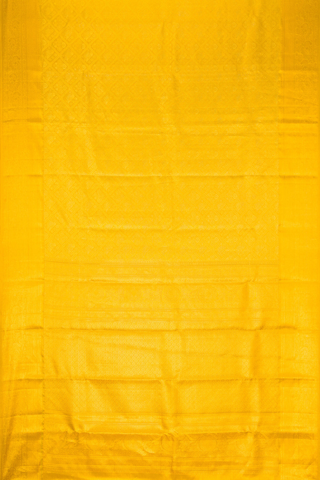 Flat view of Gold Dual Tone Kanchipuram Tissue Silk Saree with Zari Brocade on the body and Zari Border. 