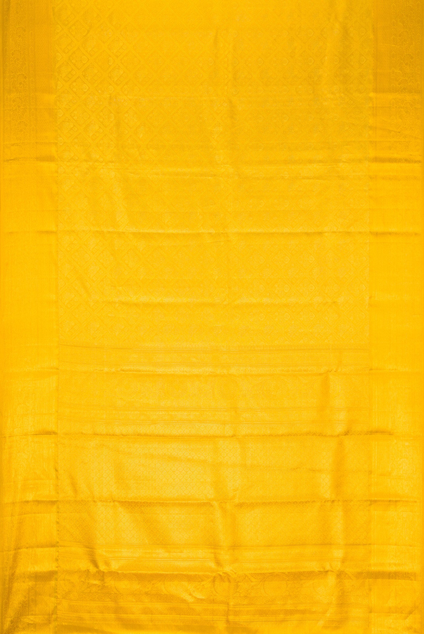 Flat view of Gold Dual Tone Kanchipuram Tissue Silk Saree with Zari Brocade on the body and Zari Border. 