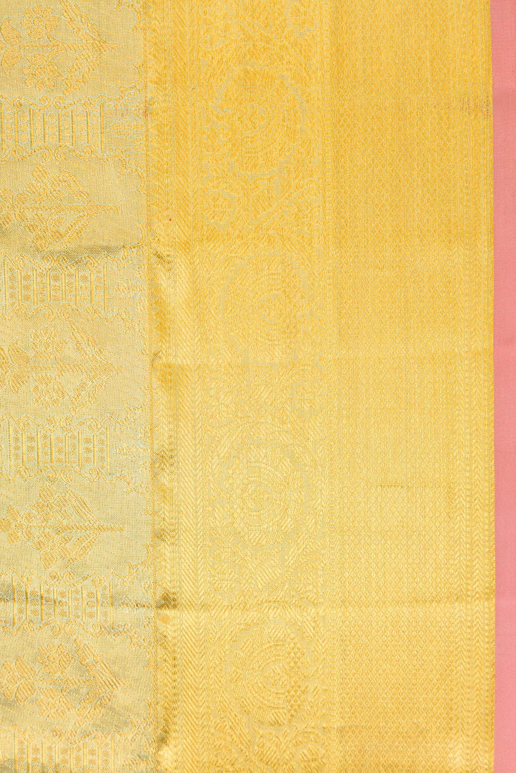 Border image of Pista Green Dual Tone Kanchipuram Tissue Silk Saree with Zari Brocade on the body and Zari Border. 