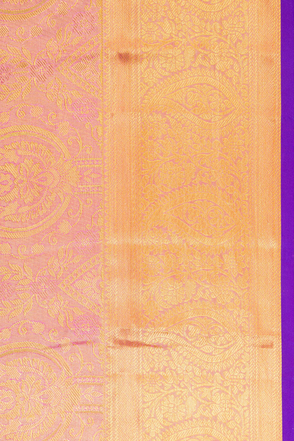 Border image of Pink Dual Tone Kanchipuram Tissue Silk Saree with Zari Brocade on the body and Zari Border. 